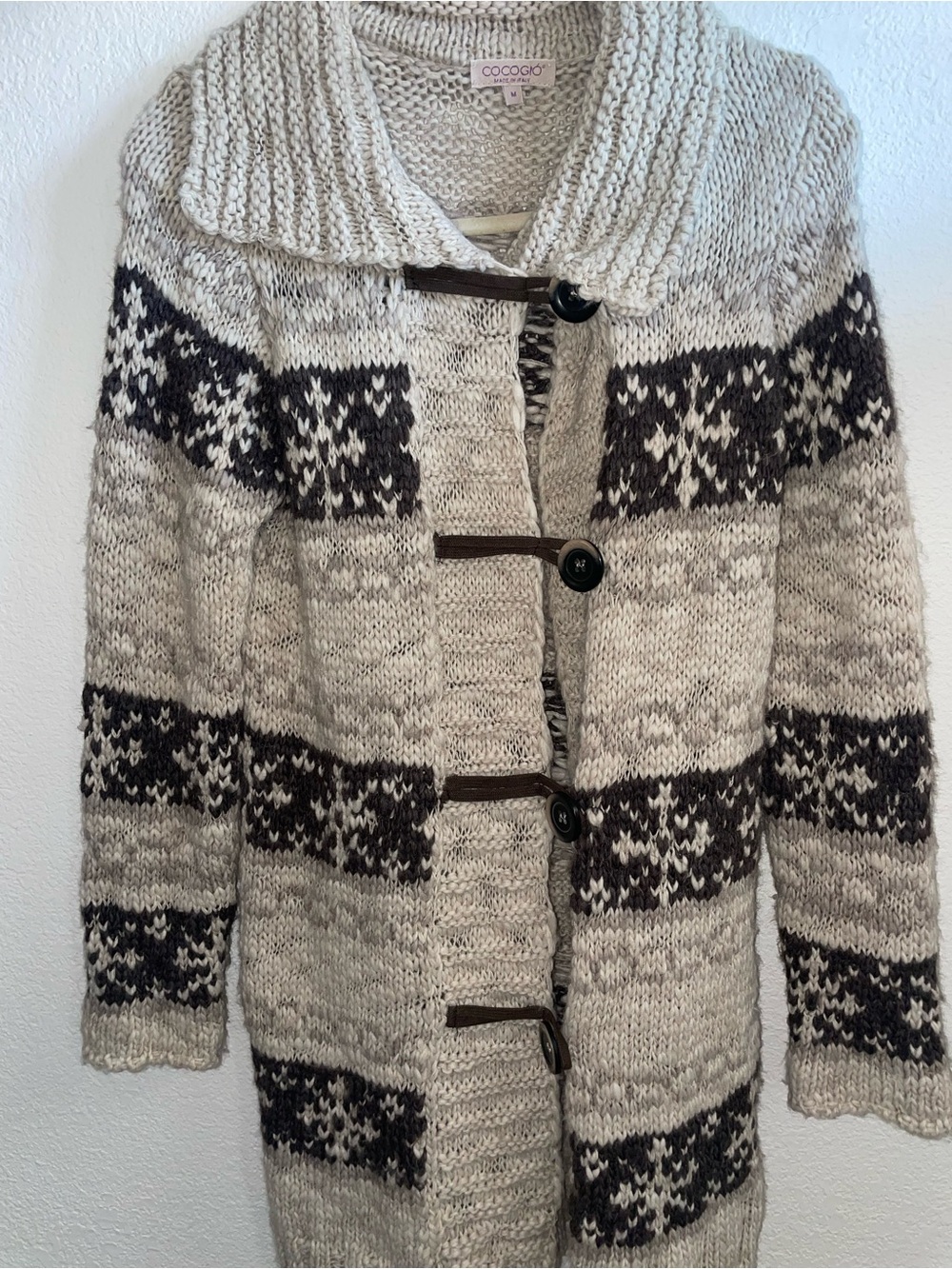 Cocogio Cream & Brown Nordic Toggle Cardigan